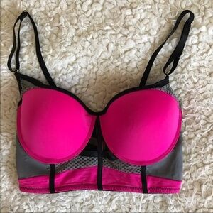 Sexy crop top NEON Hot PINK RAVE MESH BRA 34D Burning Man coachella dance Barbie